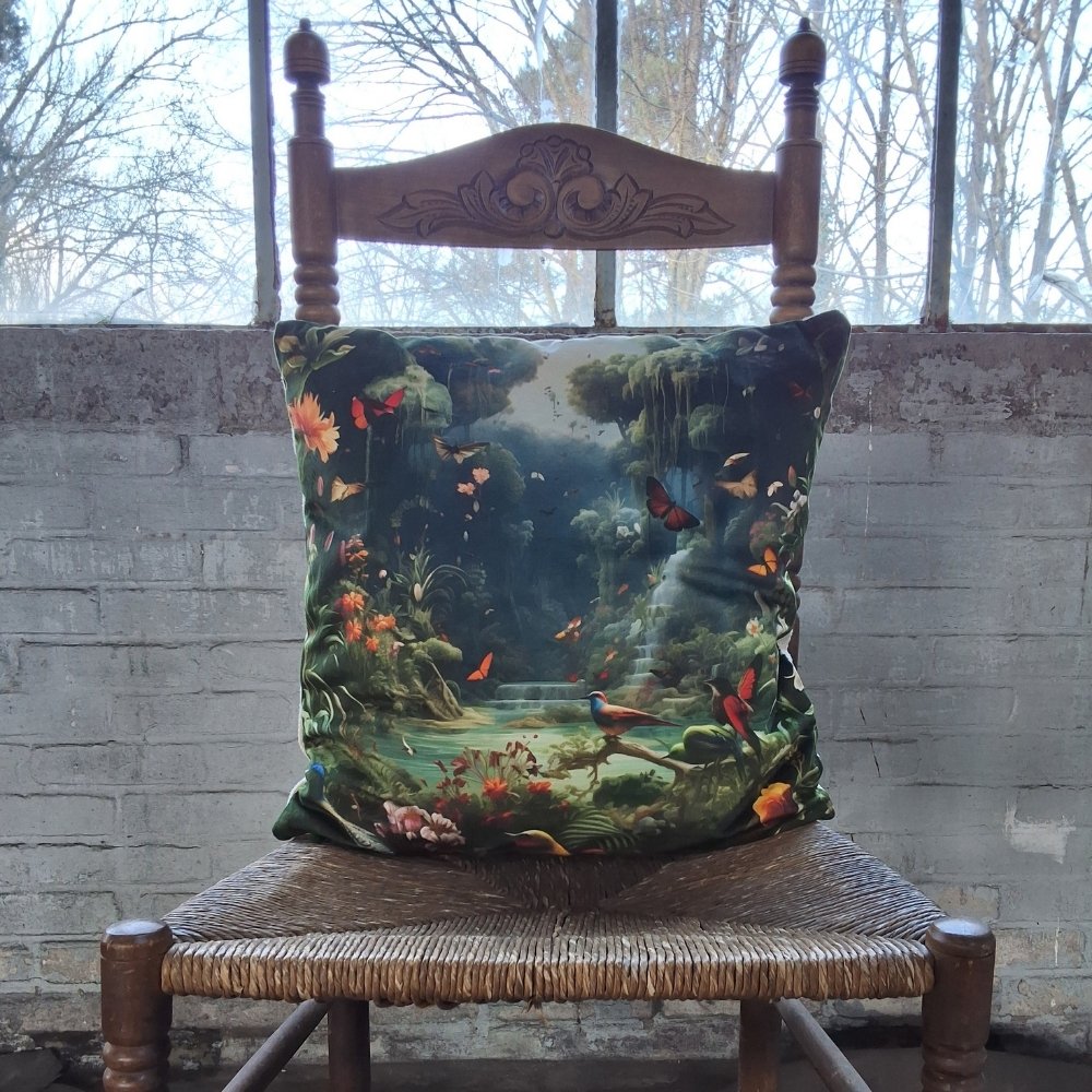 Kussen | Vlinders & vogels in groen