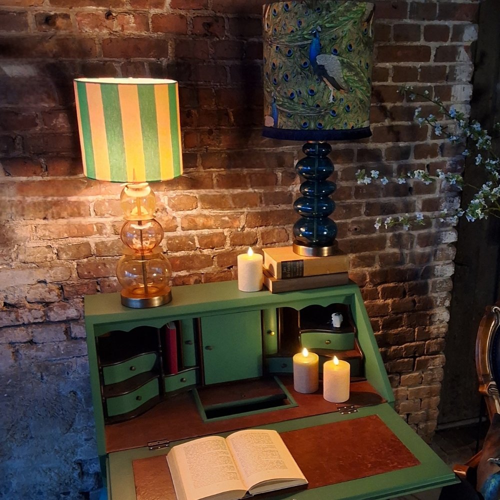 Tafellamp_Madelief_Kap_groene_blokstreep - Puur Edith