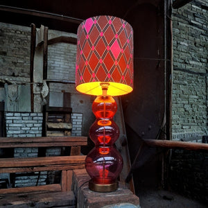 Tafellamp Mauve + Kap Fuchsia/bruin ruit